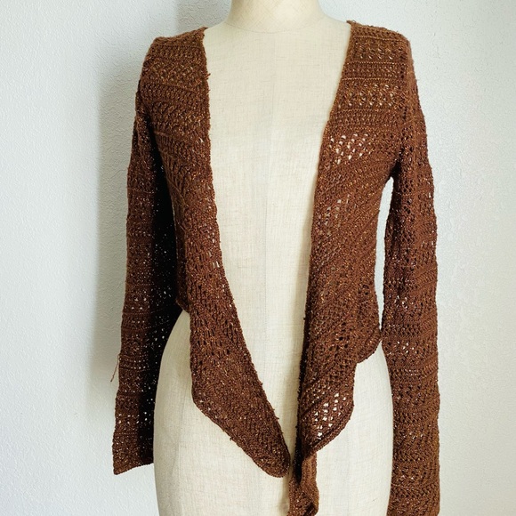 Tie-Front Sweater-Knit Bolero Top Y2K 90s Brown Metallic - Picture 11 of 11